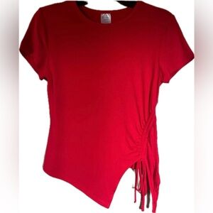 No Boundaries Red Asymmetrical Ruched Shirt. NWT. Women’s size Medium.